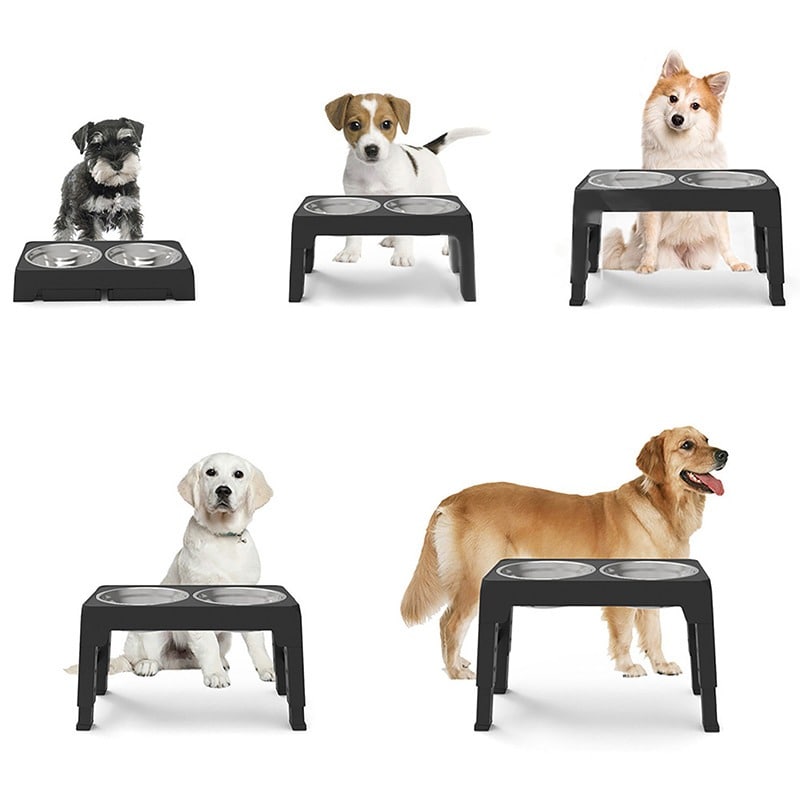 Double Pet Bowls Elevated Dog Feeder Raised Adjustable Food Stand