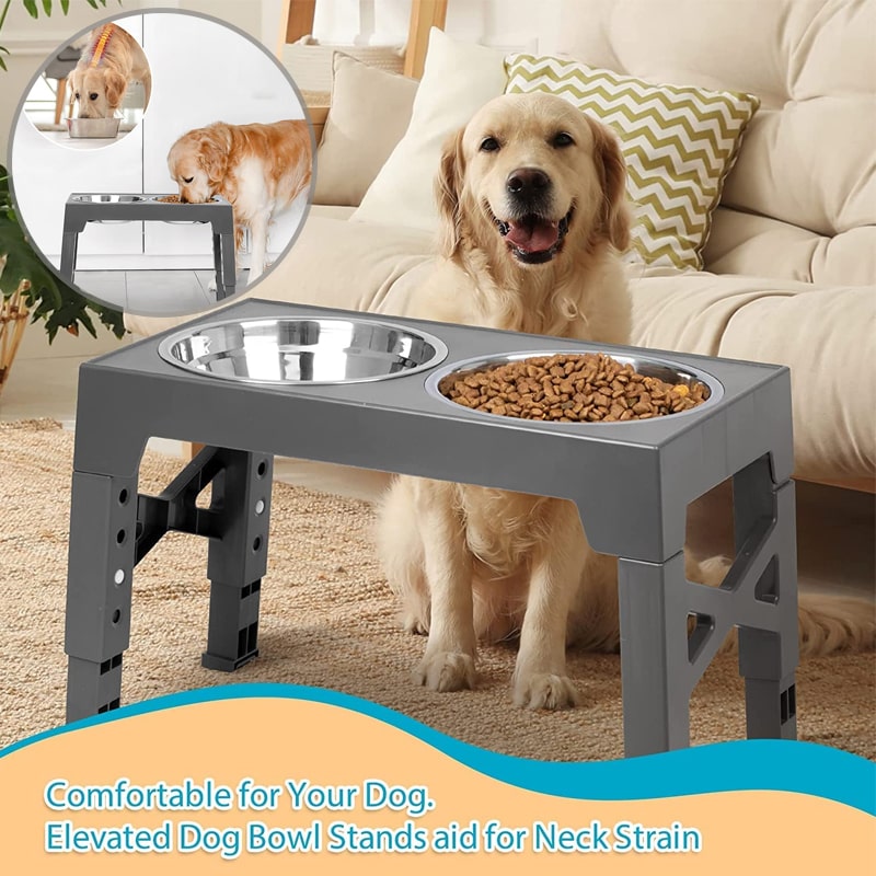 Elevated Dog Bowls, Stainless Steel Raised Dog Deep Bowl with Adjustable  Stand